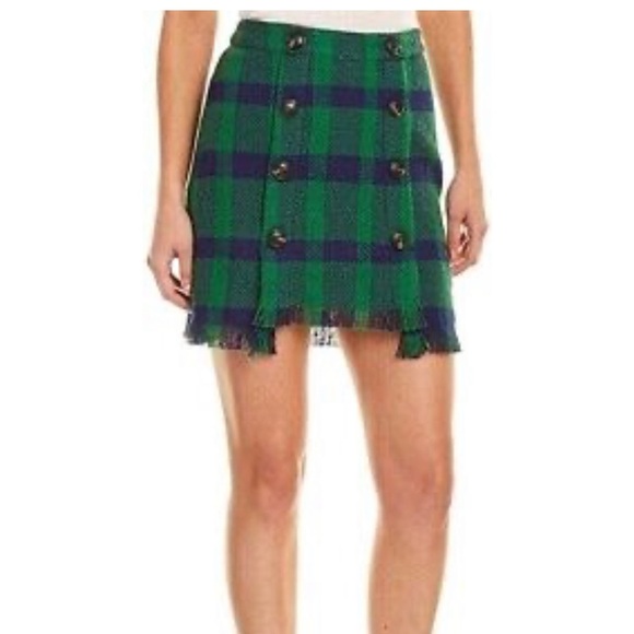J.O.A SET Plaid Fray Hem Mini Skirt. S small Green/blue abound plaid shirt - Picture 2 of 13